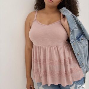 Torrid Babydoll Poly Rayon Slub V-Neck Lace Trim Cami